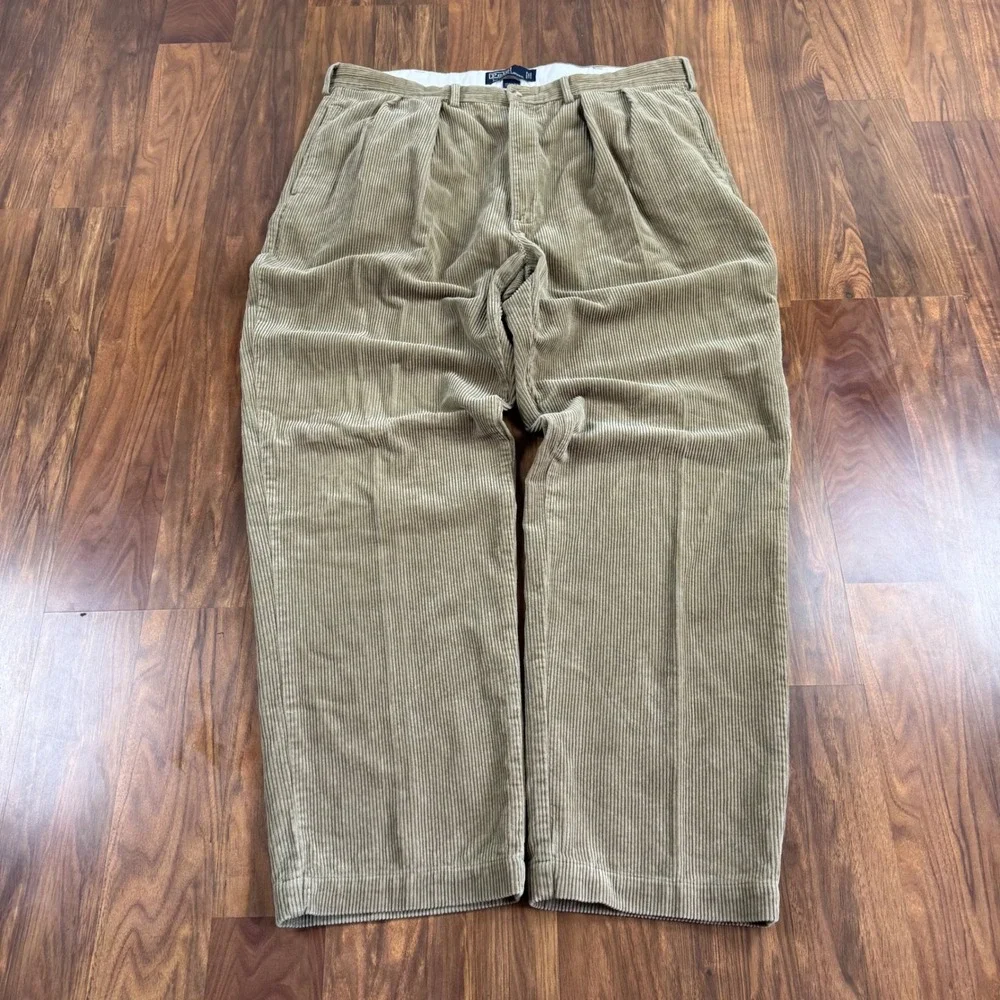 Polo Ralph Lauren Andrew Pant Baggy Wide Leg Corduroy Tan Khaki 40x32 Mens